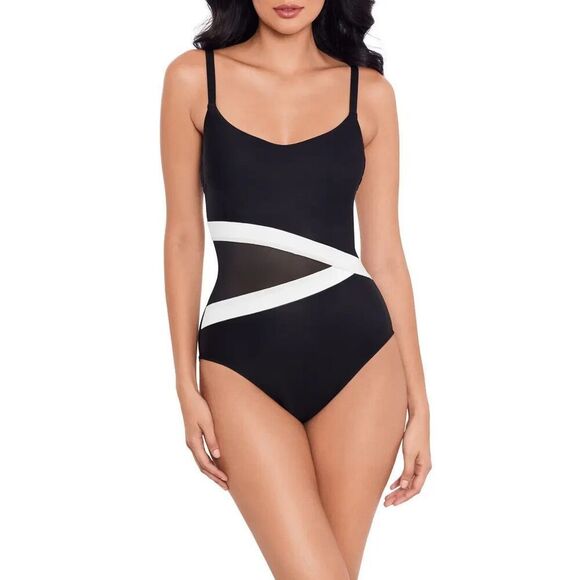 NEW! $166 MIRACLESUIT SPECTRA LYRA UNDERWIRE ONE-PIECE BLACK SZ 12 - Picture 1 of 3
